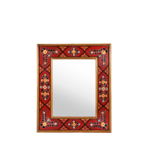 Red Hand Painted Indian Mirror