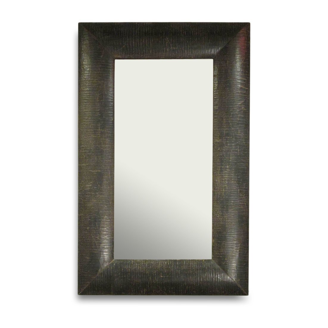 Reproduction Black Lacquer Crackle Leather Covered Mirror | Indigo Oriental Antiques