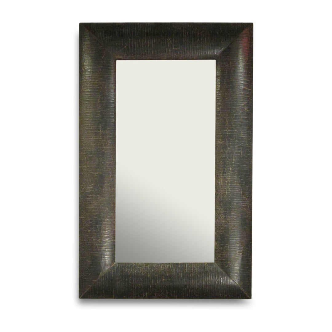 Reproduction Black Lacquer Crackle Leather Covered Mirror | Indigo Oriental Antiques