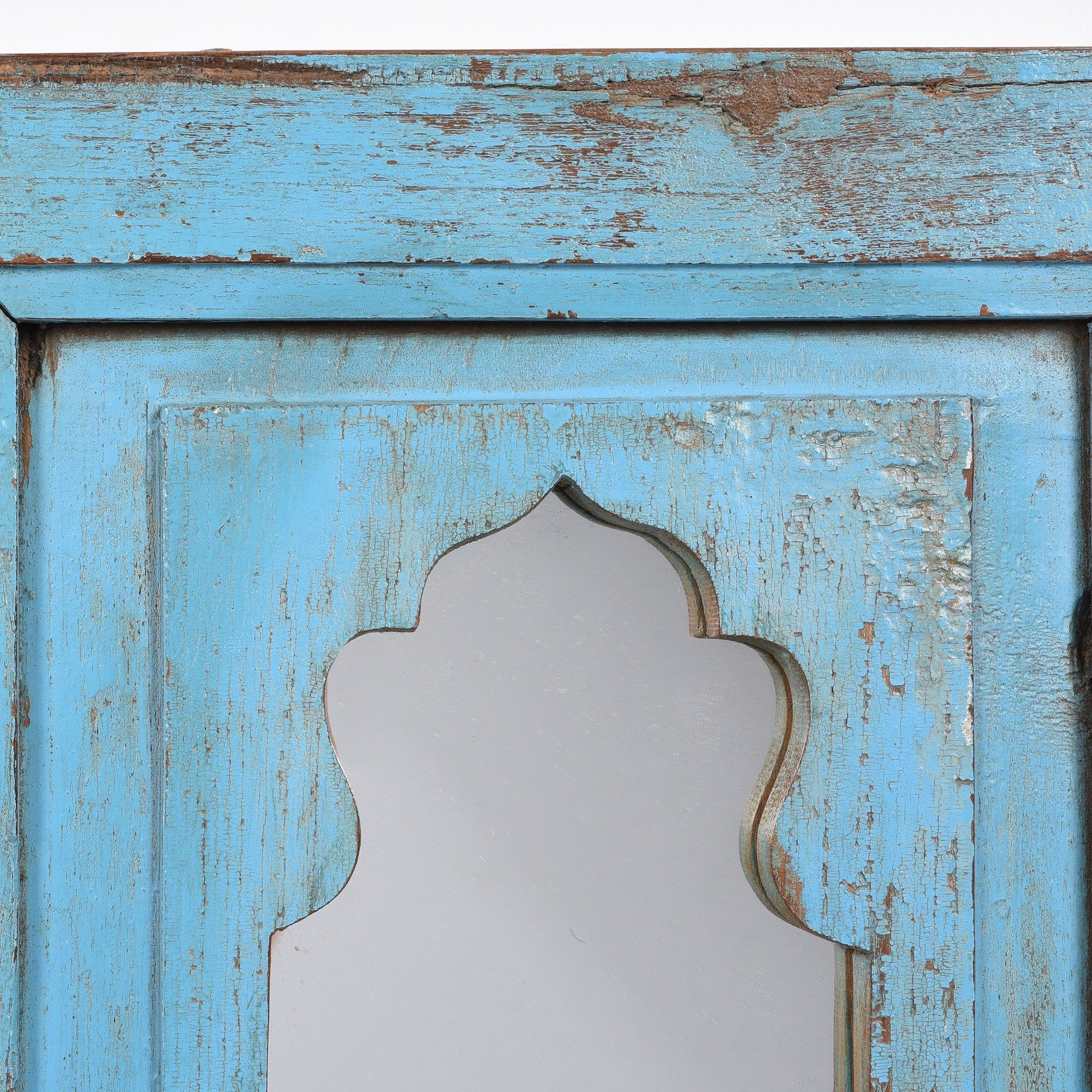Small Vintage Blue Indian Mihrab Mirror Made From Old Teak Wood | Indigo Antiques