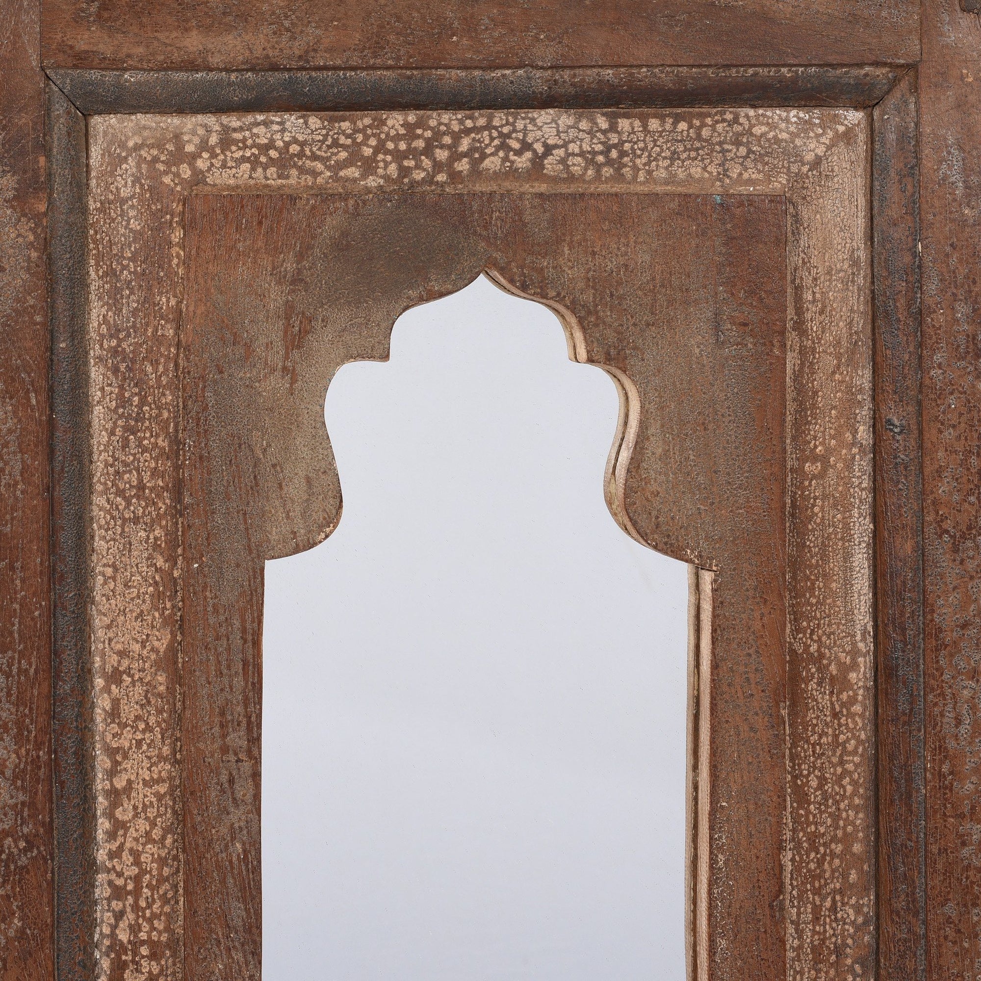 Small Vintage Distressed Indian Mihrab Mirror Made From Old Teak Wood | Indigo Antiques
