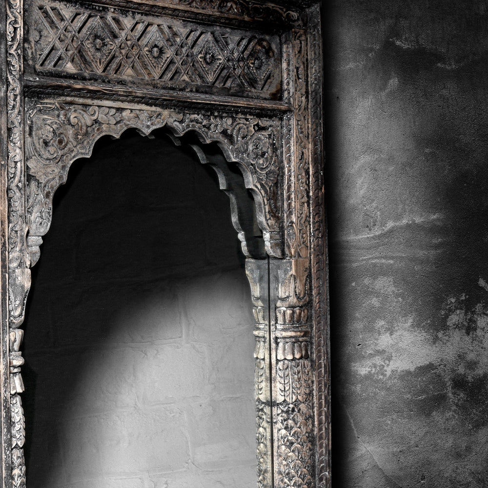 Reproduction Indian Mango Wood Window Mirror From Madhya Pradesh | Indigo Antiques