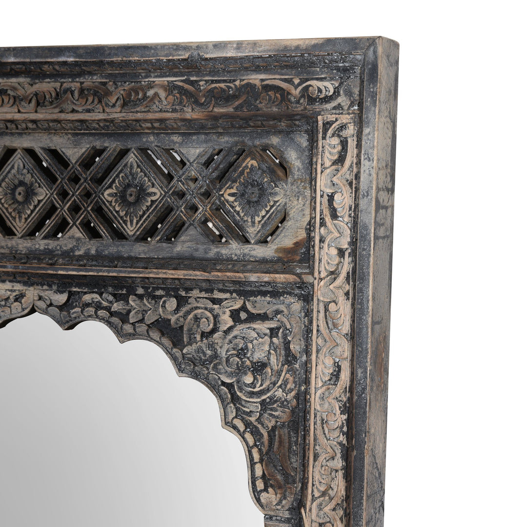 Reproduction Indian Mango Wood Window Mirror From Madhya Pradesh | Indigo Antiques