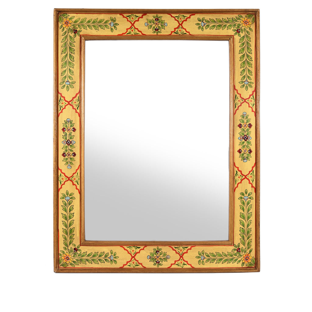 Yellow Hand Painted Indian Mirror