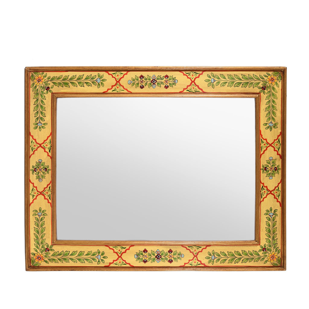 Yellow Hand Painted Indian Mirror