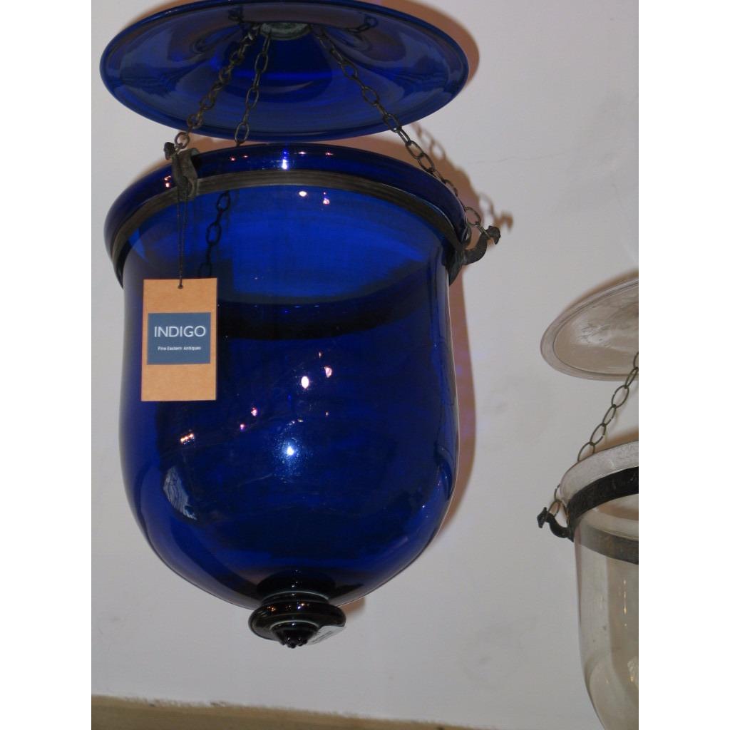 Blue Glass Hundi Lamp - 19thC Unwired | Indigo Oriental Antiques