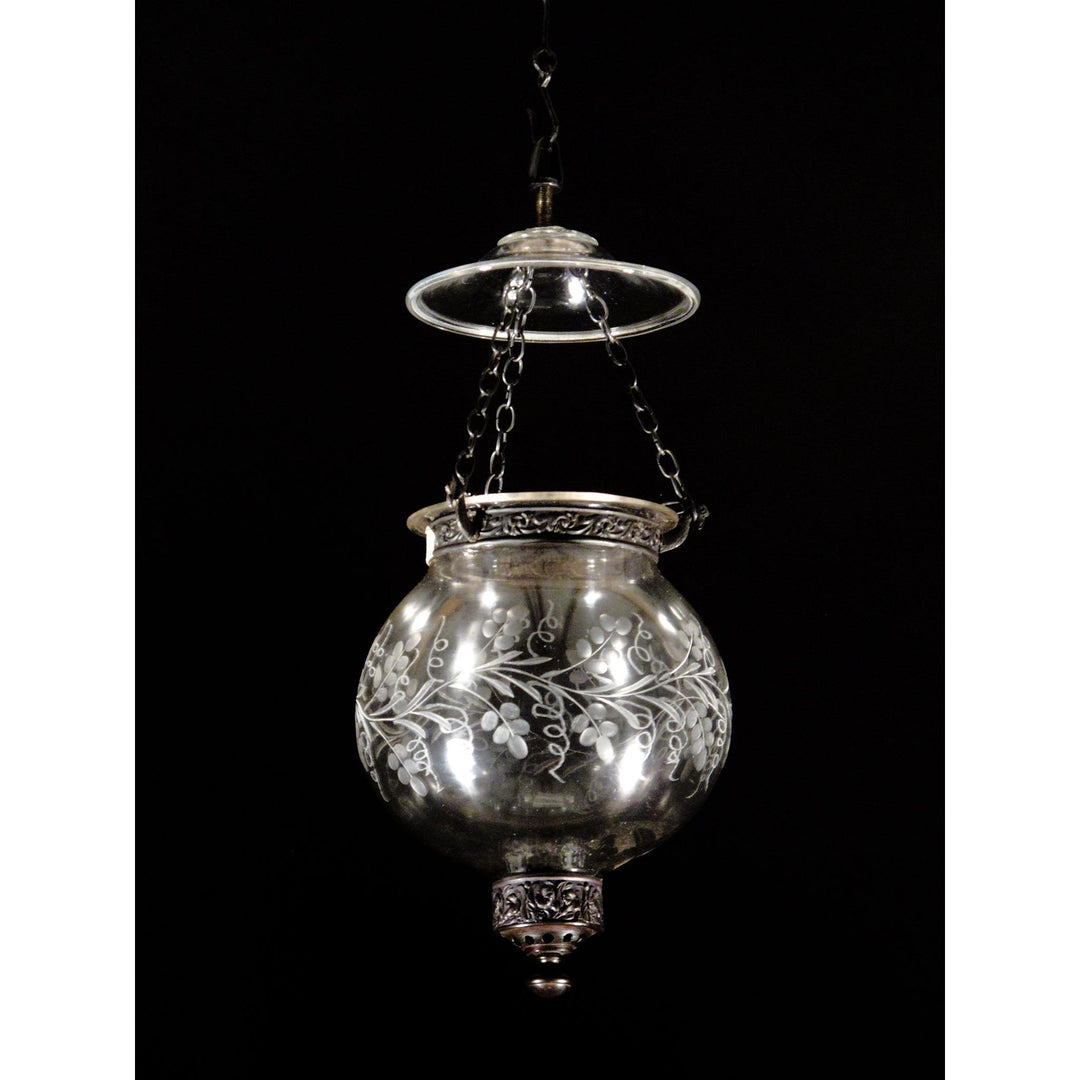 Engraved Glass Globe Hundi Lamp With Fitting - Late 19thC | Indigo Oriental Antiques