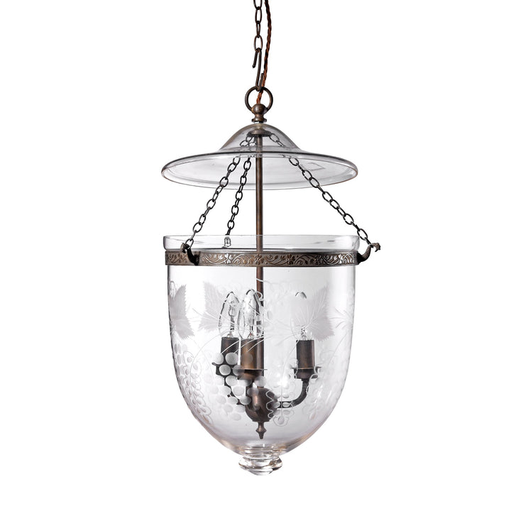 Engraved Glass Hundi Lantern With 3 Way Fitting - Grapes