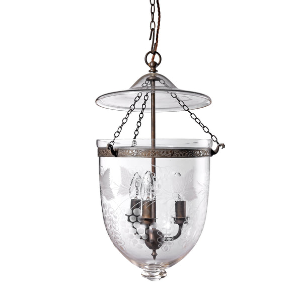 Engraved Glass Hundi Lamp With 3 Way Fitting - Grapes