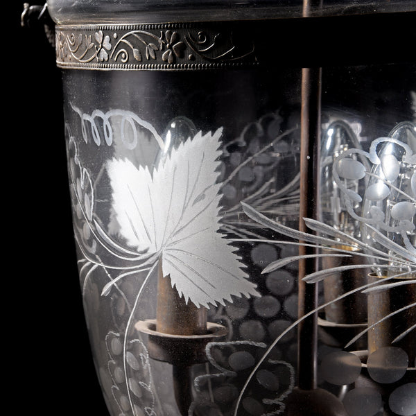 Engraved Glass Hundi Lamp With 3 Way Fitting - Grapes