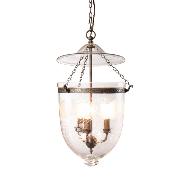 Engraved Glass Hundi Lamp With 3 Way Fitting - Grapes
