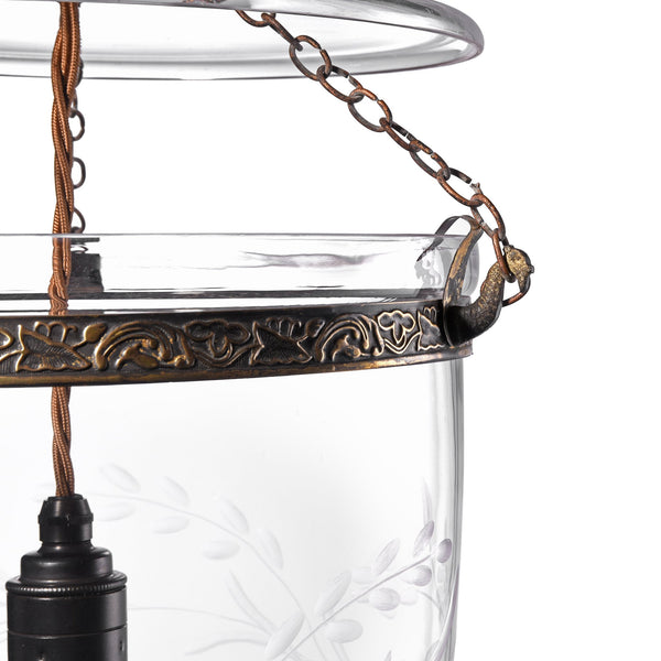 Engraved Glass Hundi Lamp With 3 Way Fitting - Grapes