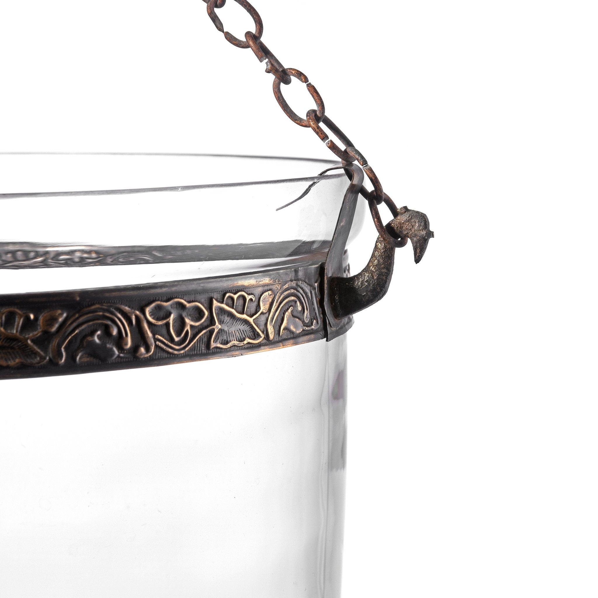 Indian Glass Bell Jar Hundi Hanging Pendant Lamp with Brass fitting & chain | Indigo Antiques