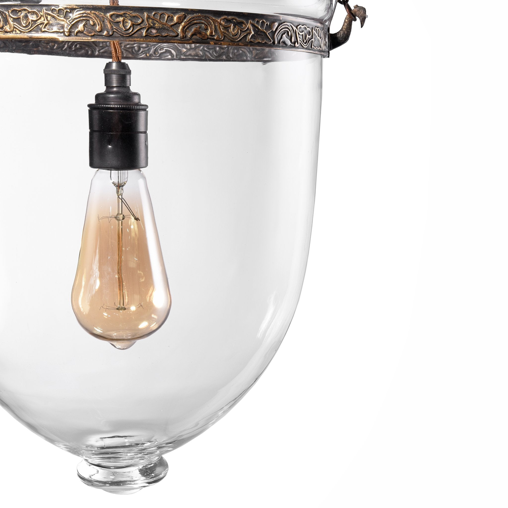 Indian Glass Bell Jar Hundi Hanging Pendant Lamp with Brass fitting & chain | Indigo Antiques