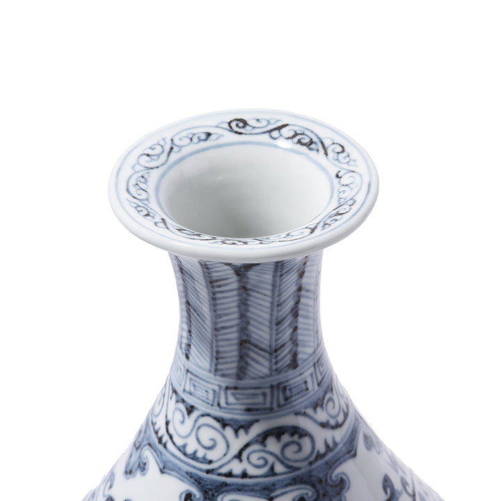 Top Down Detail of Chinese Reproduction Blue & White Floral Porcelain Pear Shaped Vase | Indigo Antiques