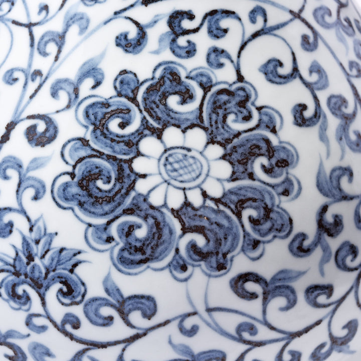 Design Detail of Chinese Reproduction Blue & White Floral Porcelain Pear Shaped Vase | Indigo Antiques