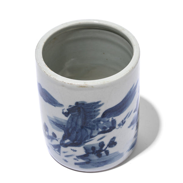 Blue & White Porcelain Calligraphy Brush Pot Horse Design