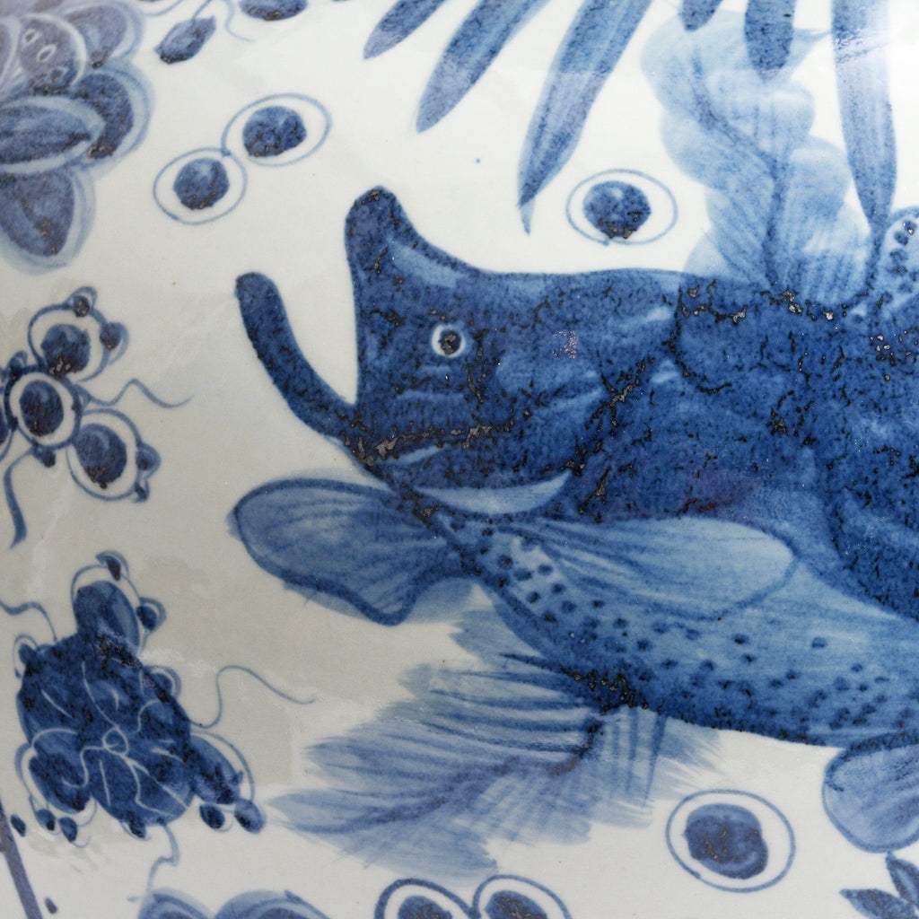 Blue & White Porcelain Double Gourd Jar - Fish Design