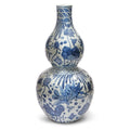 Blue & White Porcelain Double Gourd Jar - Fish Design