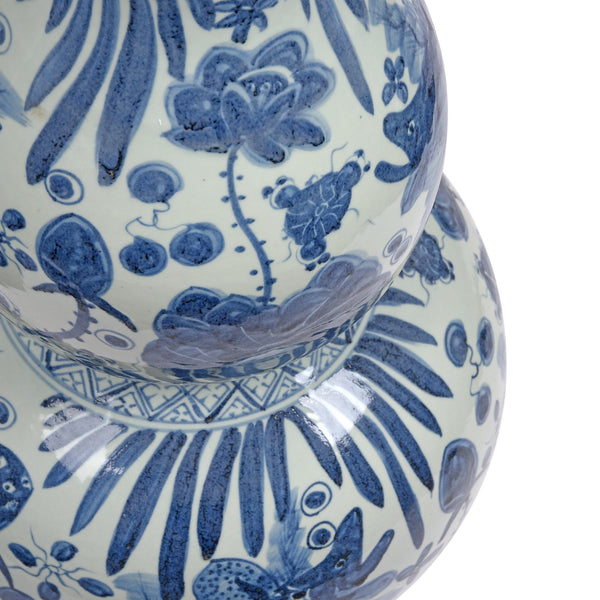 Blue & White Porcelain Double Gourd Jar - Fish Design
