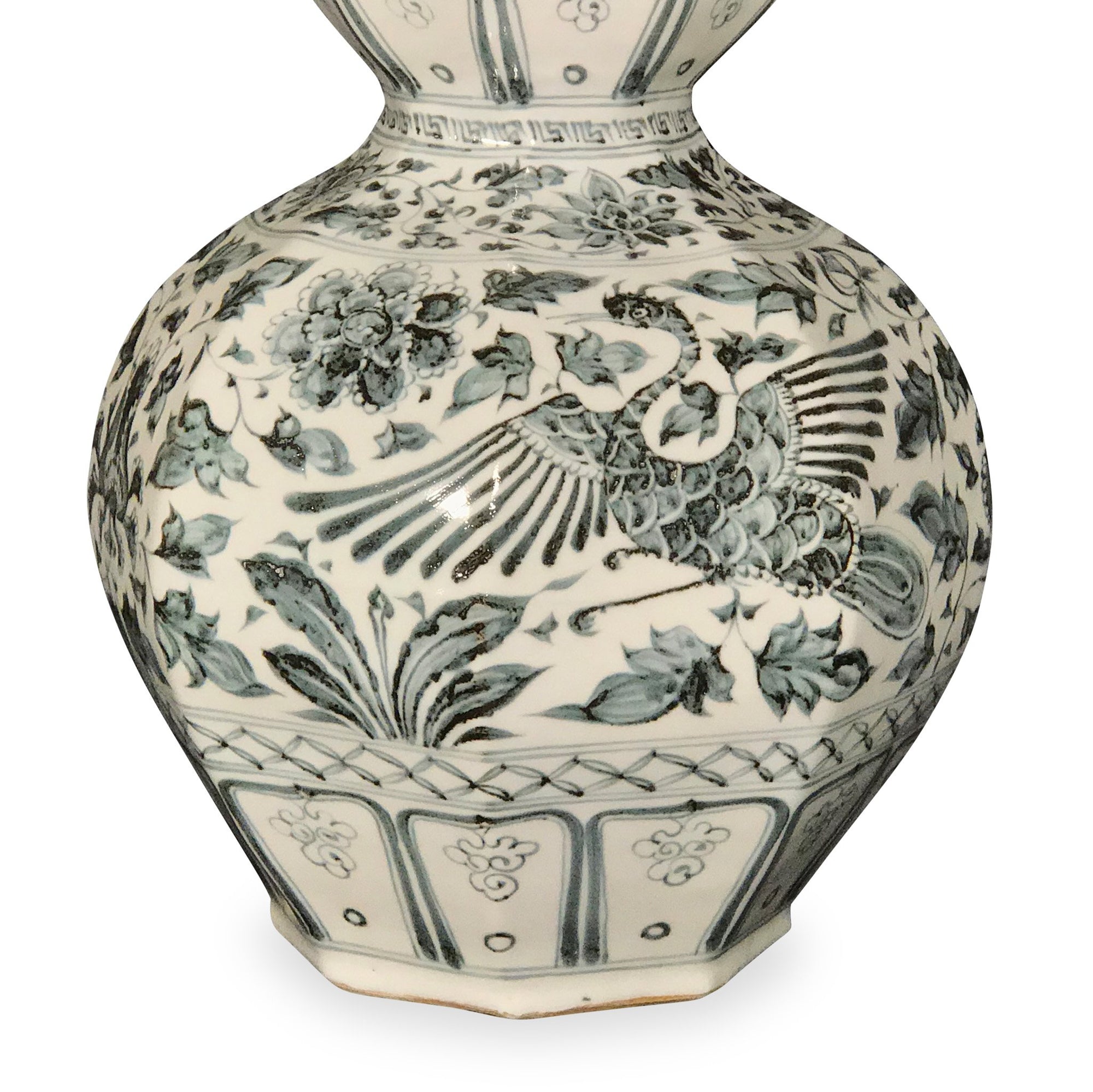 Blue & White Porcelain Double Gourd Vase - Phoenix Design - 24 x 24 x 52 (wxdxh cms) - C1169