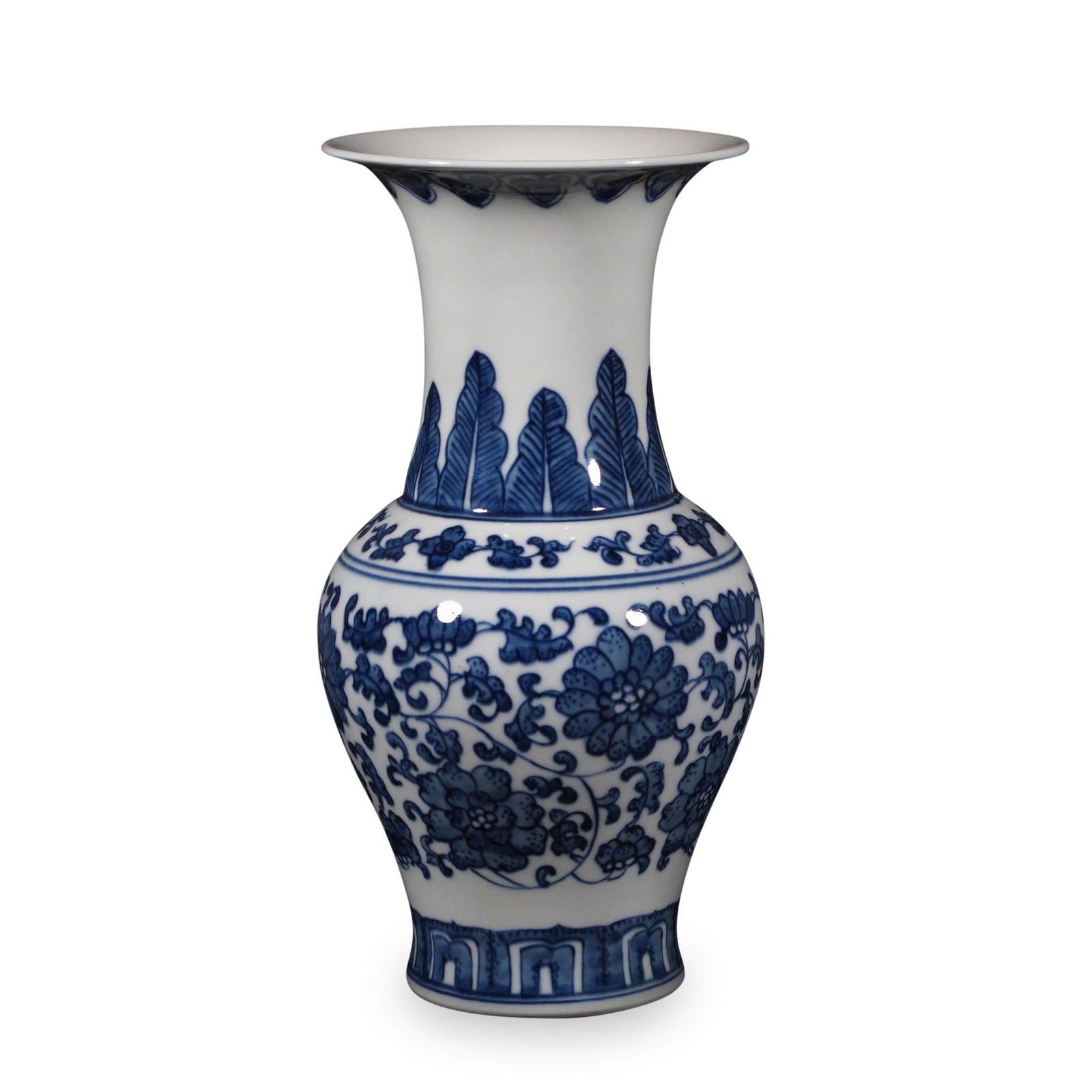 Large Blue & White Porcelain Fengweizun Vase - Peony Design C0719V1