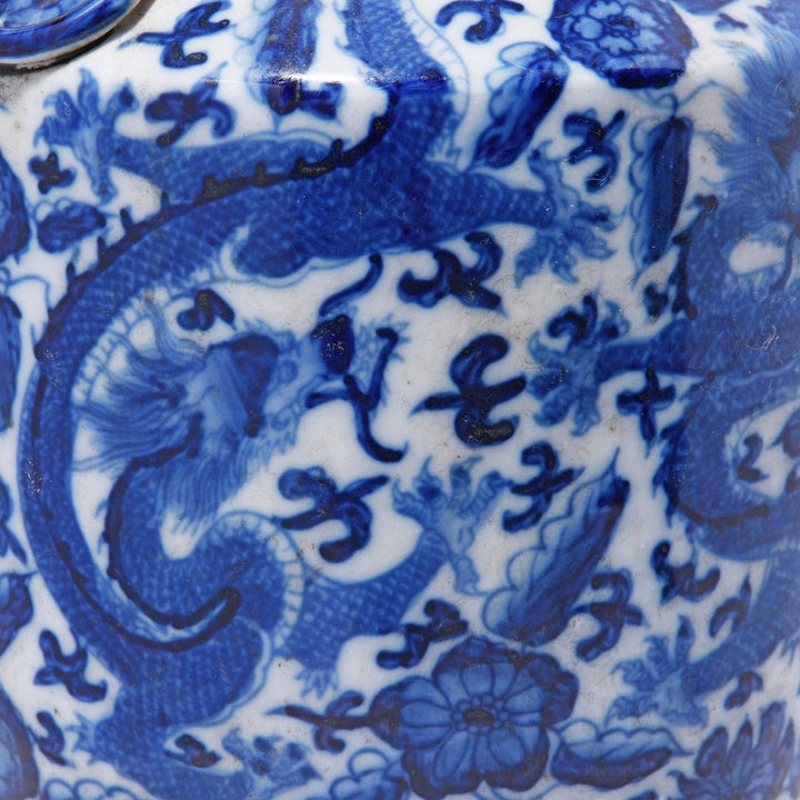 Dragon Design Reproduction Chinese Blue & White Porcelain Fengweizun Vase - Dragon Design | Indigo Antiques