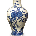Blue & White Porcelain Fengweizun Vase - Peach Tree Design