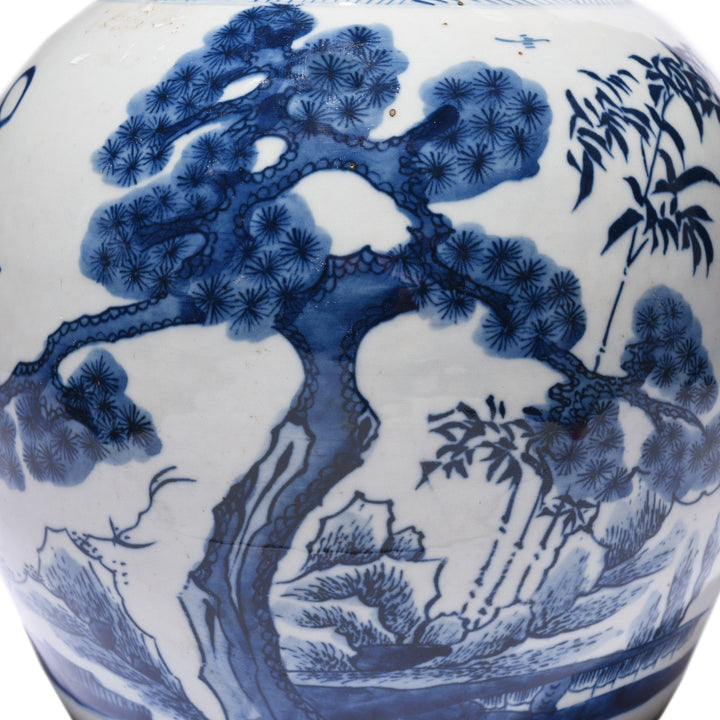 Detail From Blue & White Porcelain Ginger Jar - Bamboo & Prunus Design | Indigo Antiques