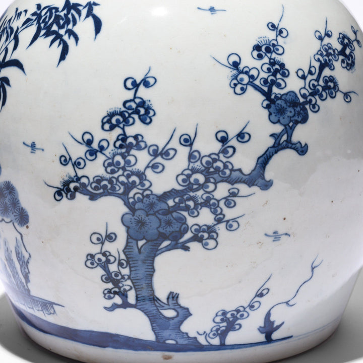 Detail From Blue & White Porcelain Ginger Jar - Bamboo & Prunus Design | Indigo Antiques