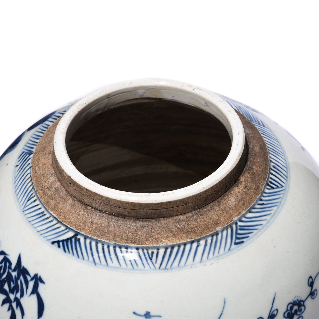Opening Detail From Blue & White Porcelain Ginger Jar - Bamboo & Prunus Design | Indigo Antiques