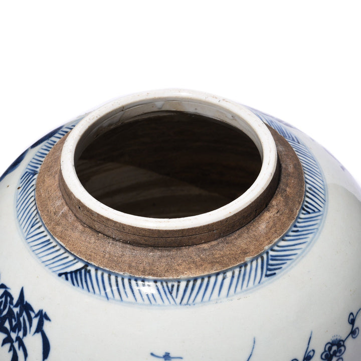 Opening Detail From Blue & White Porcelain Ginger Jar - Bamboo & Prunus Design | Indigo Antiques