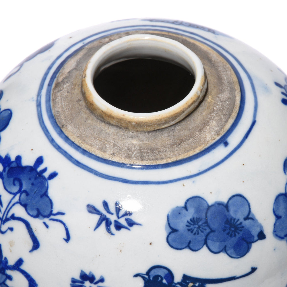 Opening Detail From Blue & White Porcelain Ginger Jar - Birds & Flowers Design | Indigo Antiques