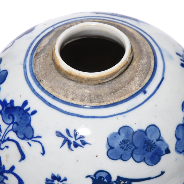Blue & White Porcelain Ginger Jar - Birds & Flowers Design