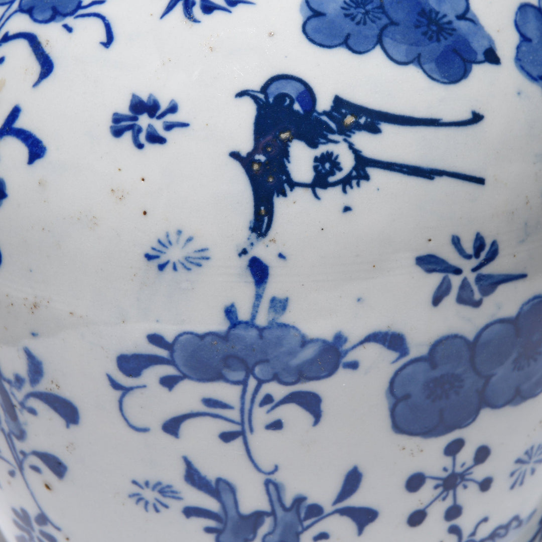 Detail From Blue & White Porcelain Ginger Jar - Birds & Flowers Design | Indigo Antiques