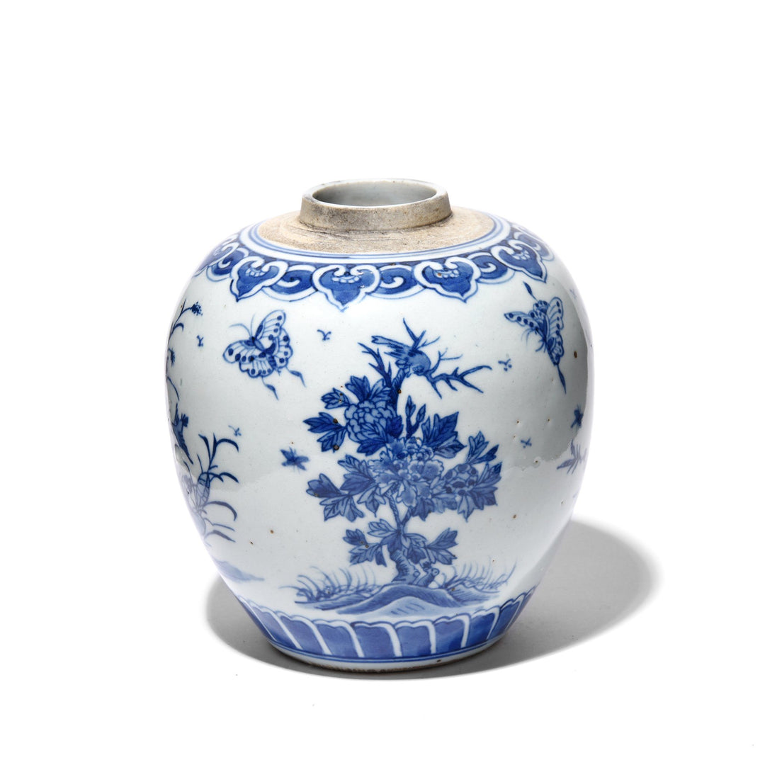 Blue & White Porcelain Ginger Jar - Butterflies Design | Indigo Antiques