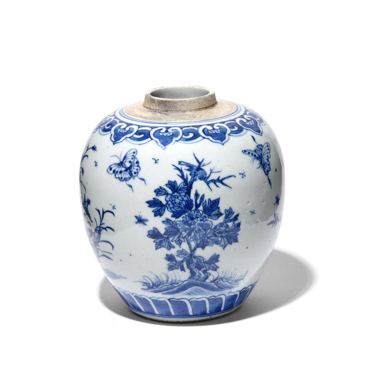 Blue & White Porcelain Ginger Jar - Butterflies Design | Indigo Antiques