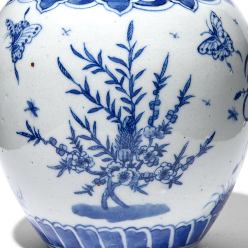Detail Of Blue & White Porcelain Ginger Jar - Butterflies Design