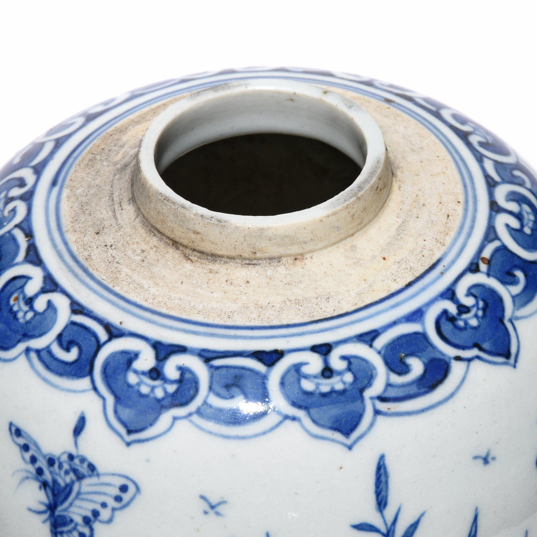 Detail Of Blue & White Porcelain Ginger Jar - Butterflies Design