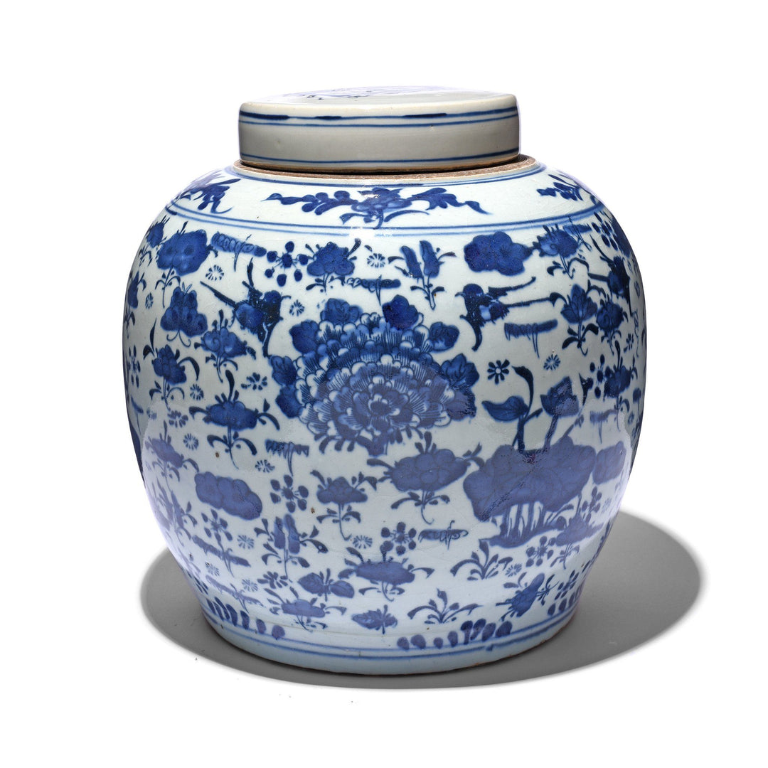 Blue & White Porcelain Ginger Jar - Chrysanthemum Design | Indigo Antiques