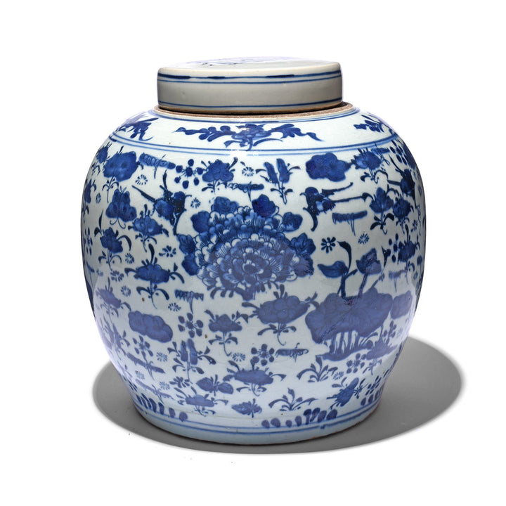 Blue & White Porcelain Ginger Jar - Chrysanthemum Design | Indigo Antiques
