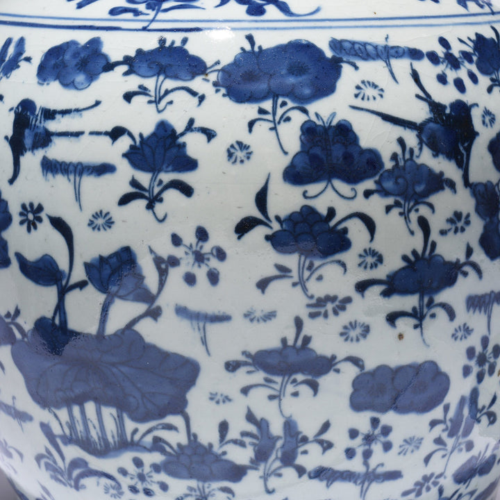Detail From Blue & White Porcelain Ginger Jar - Chrysanthemum Design | Indigo Antiques