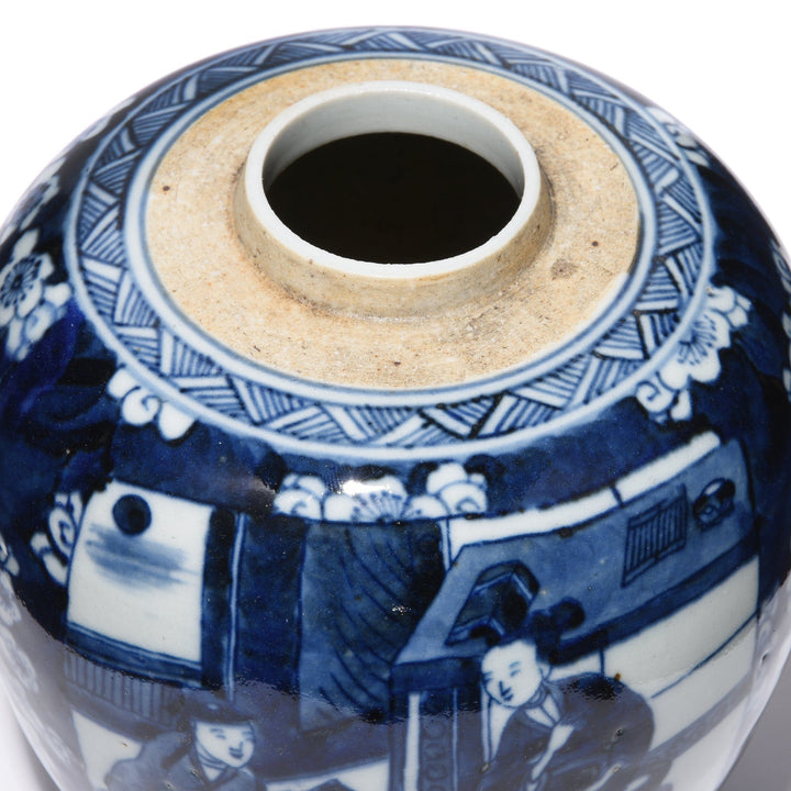 blue-&-white-porcelain-ginger-jar-couple-in-cherry-blossom | Indigo Antiques