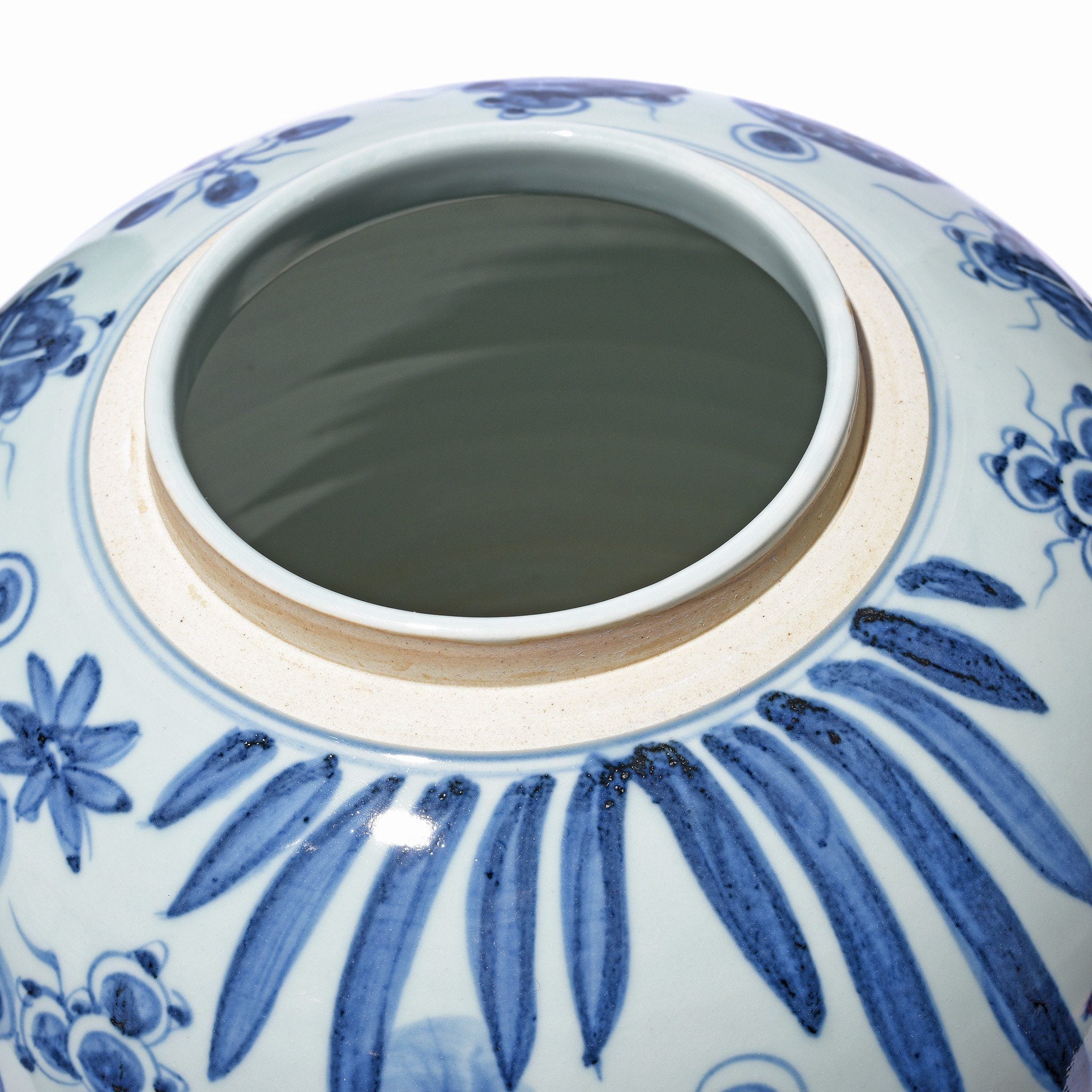 Opening Detail From Blue & White Porcelain Ginger Jar - Fish Design | Indigo Antiques