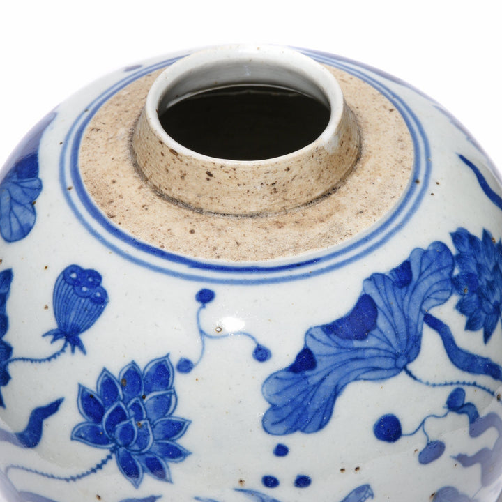 Detail From Blue & White Porcelain Ginger Jar - Fish Design | Indigo Antiques