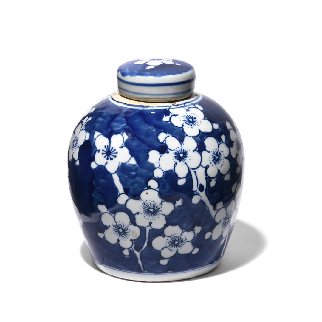 Blue & White Porcelain Ginger Jar & Lid - 15cm Diameter Prunus Design