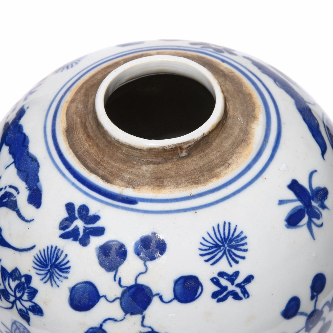 Detail of Blue & White Porcelain Ginger Jar - Pond Scene Design | Indigo Antiques