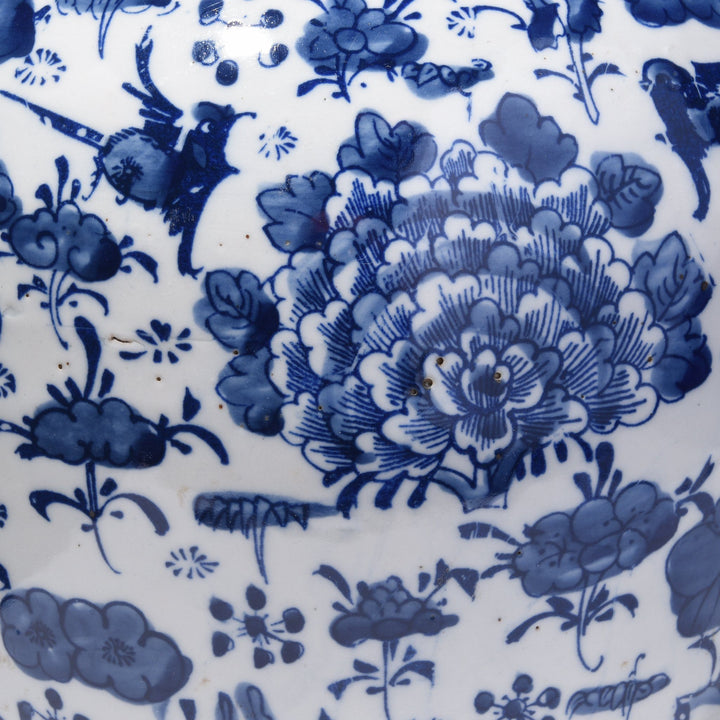 Blue & White Porcelain Ginger Jar - Peony & Butterfly Design | Indigo Antiques
