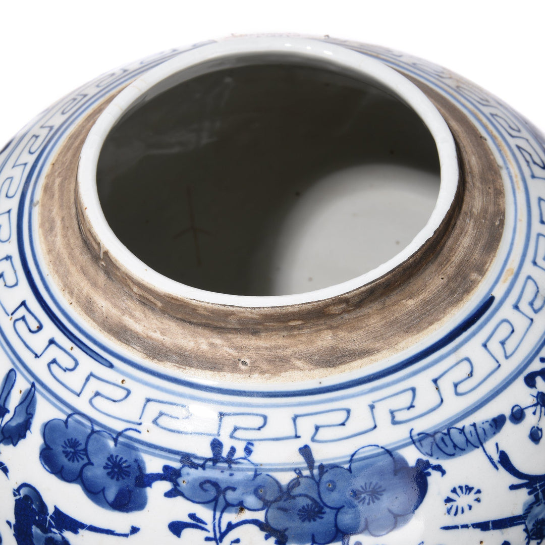 Blue & White Porcelain Ginger Jar - Peony & Butterfly Design | Indigo Antiques