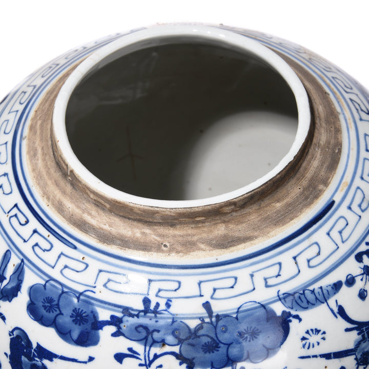Blue & White Porcelain Ginger Jar - Peony & Butterfly Design | Indigo Antiques